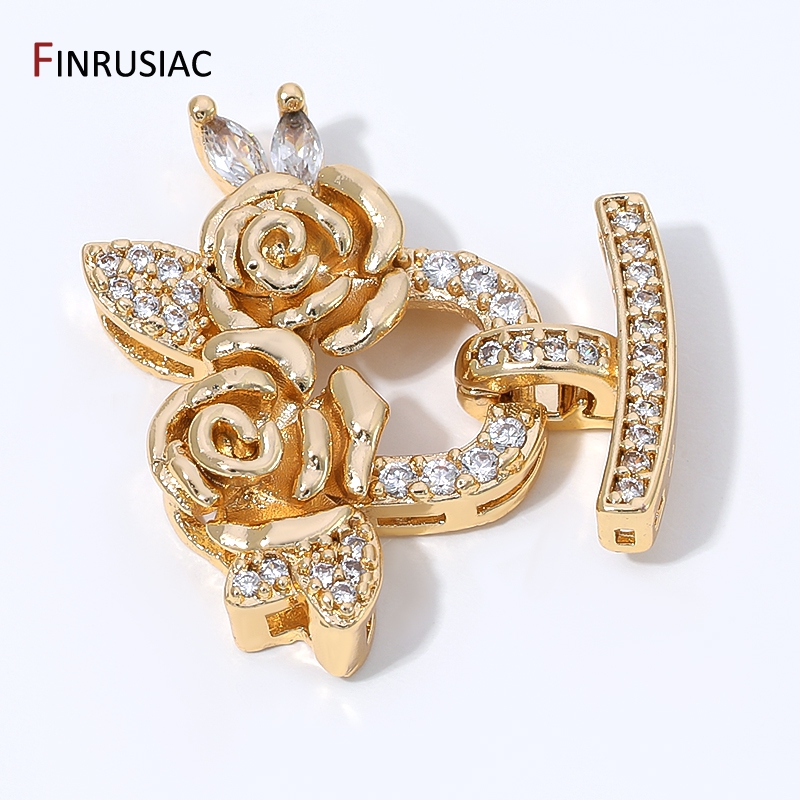 Flower Supplies - 14K vergoldete Messing-Zirkon-Blumen-Perlenverschlüsse, mehrreihige Verschlussklammern für