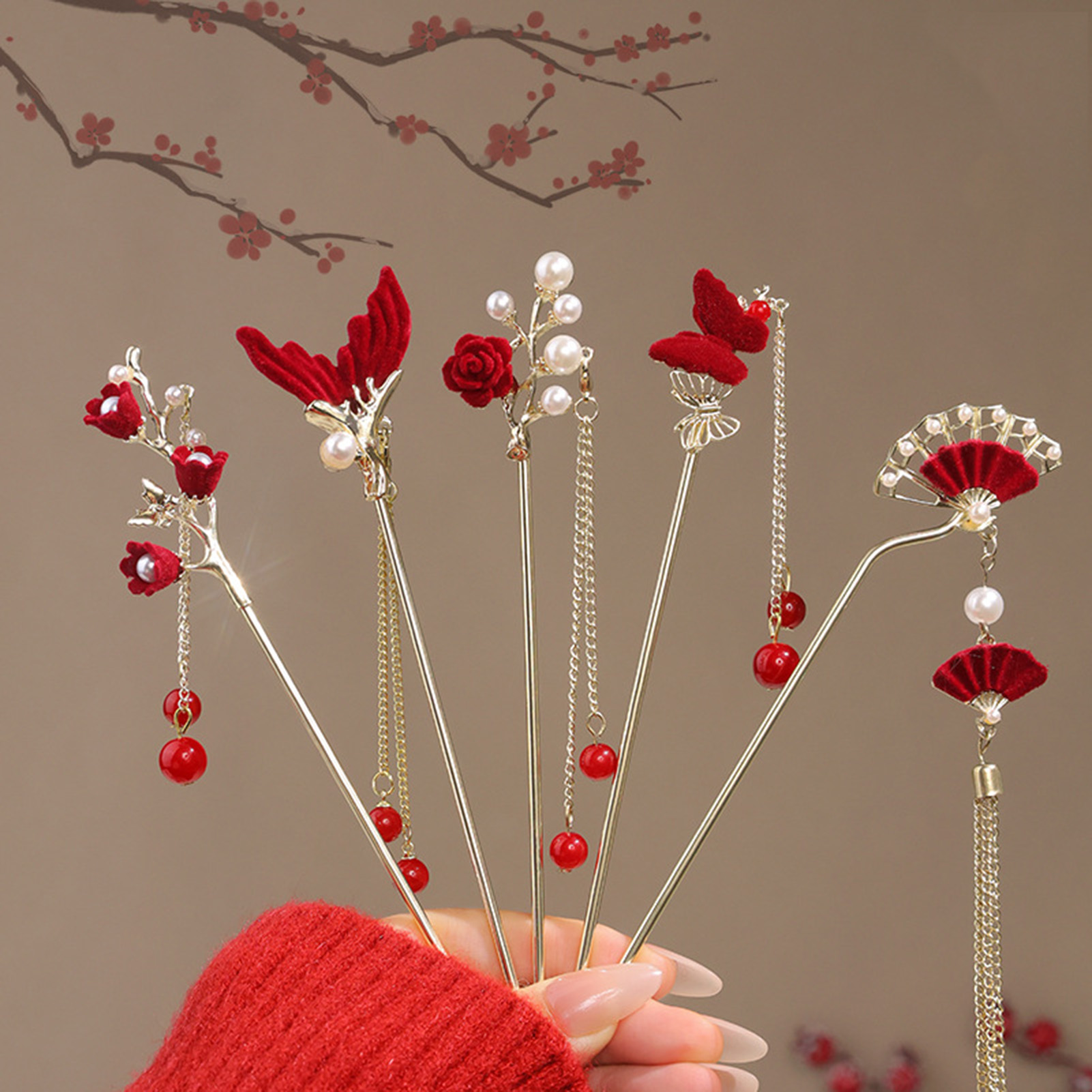 Flower Supplies - Haarnadel im chinesischen Stil mit Rosenblüten